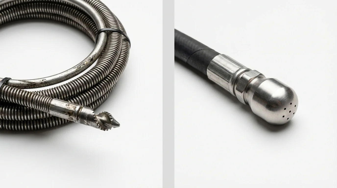 Drain snake cable and hydro jetting nozzle used for drain cleaning in Milton, FL